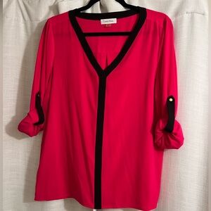 PRICE DROP: Calvin Klein Fuchsia Boxy Blouse with Black Trim